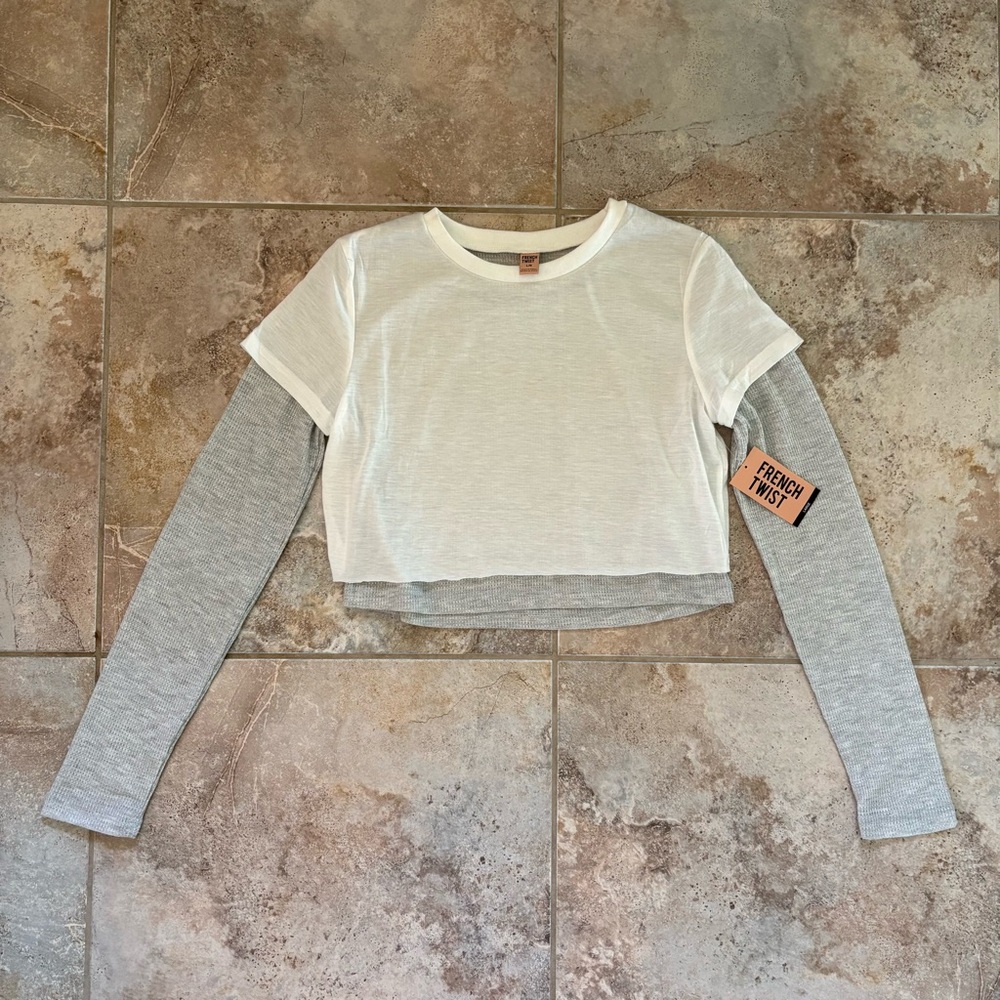 French Twist Layered Thermal Long Sleeve Women’s Large Cropped 90s Grunge Y2K